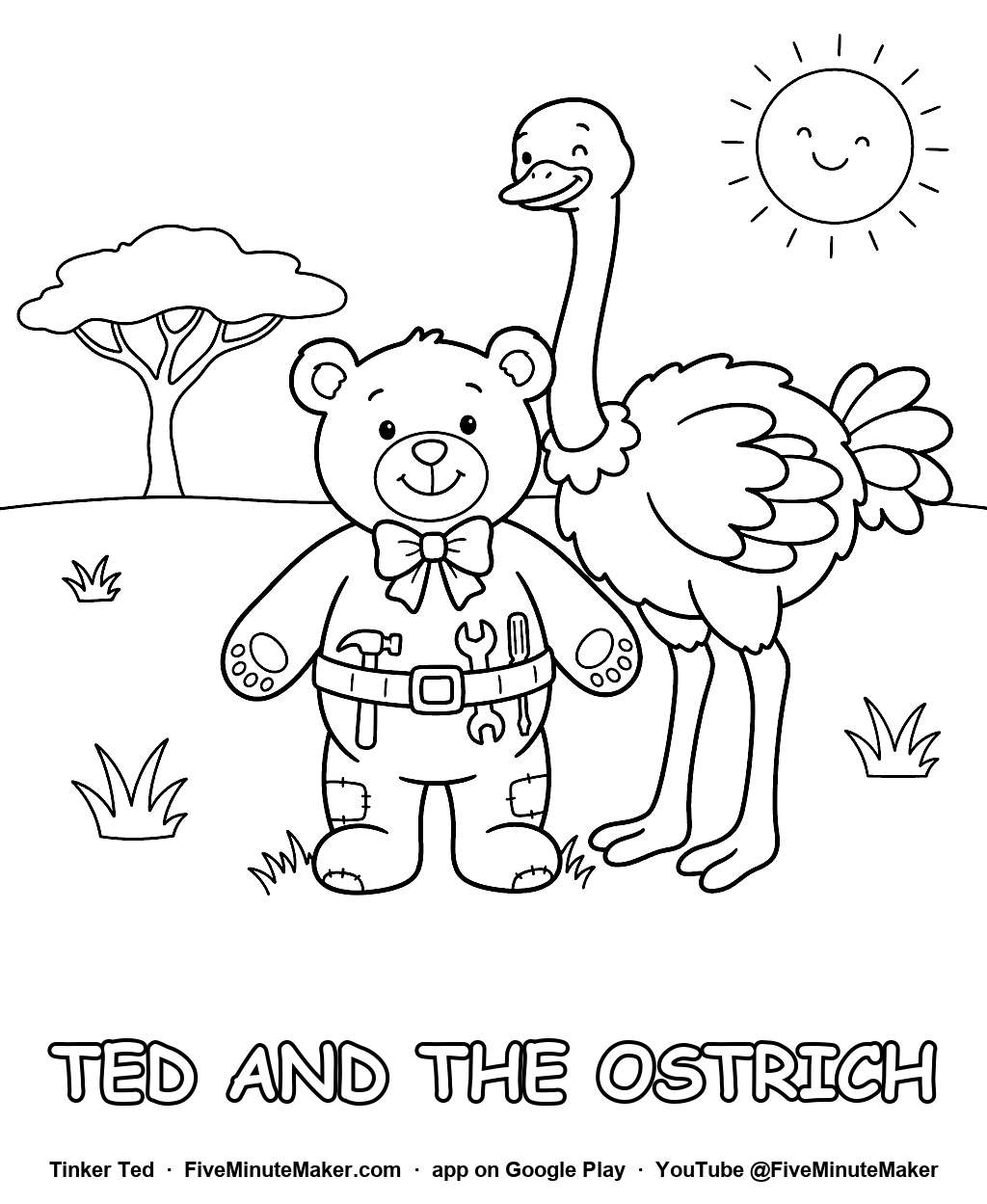 Tinker Ted and the Ostrich coloring page