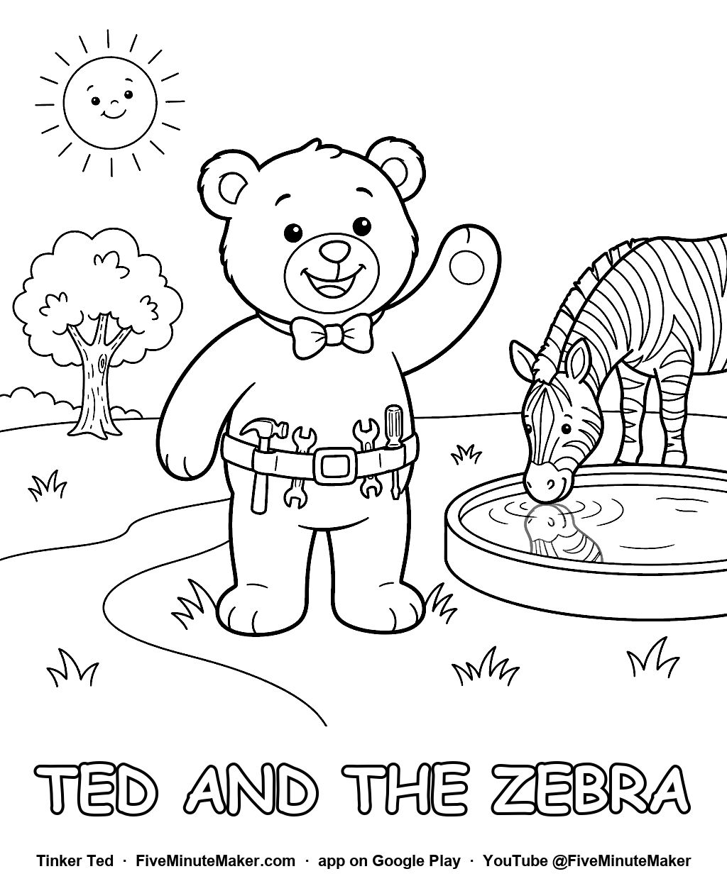 Tinker Ted and the Zebra coloring page