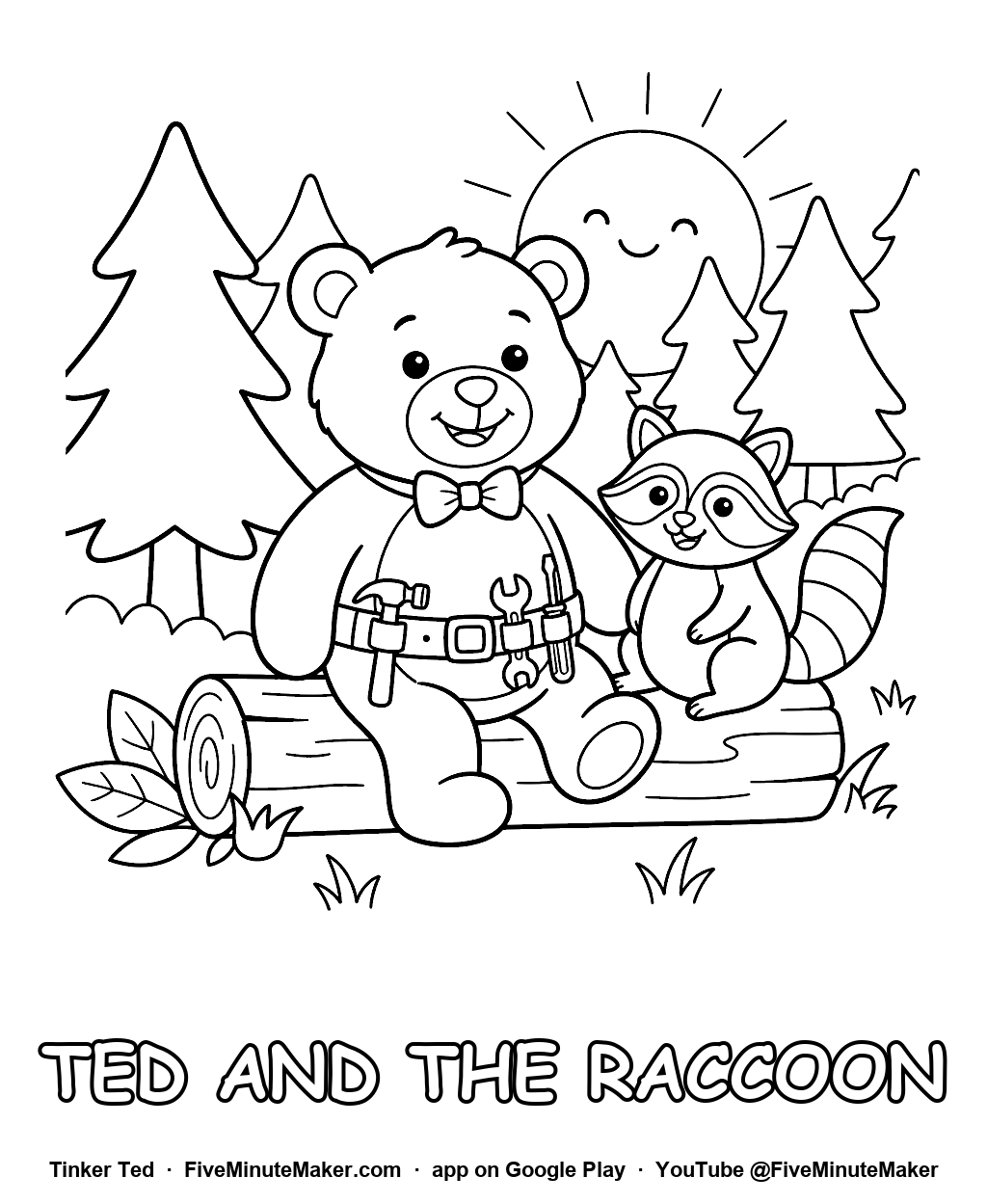 Tinker Ted and the Raccoon coloring page