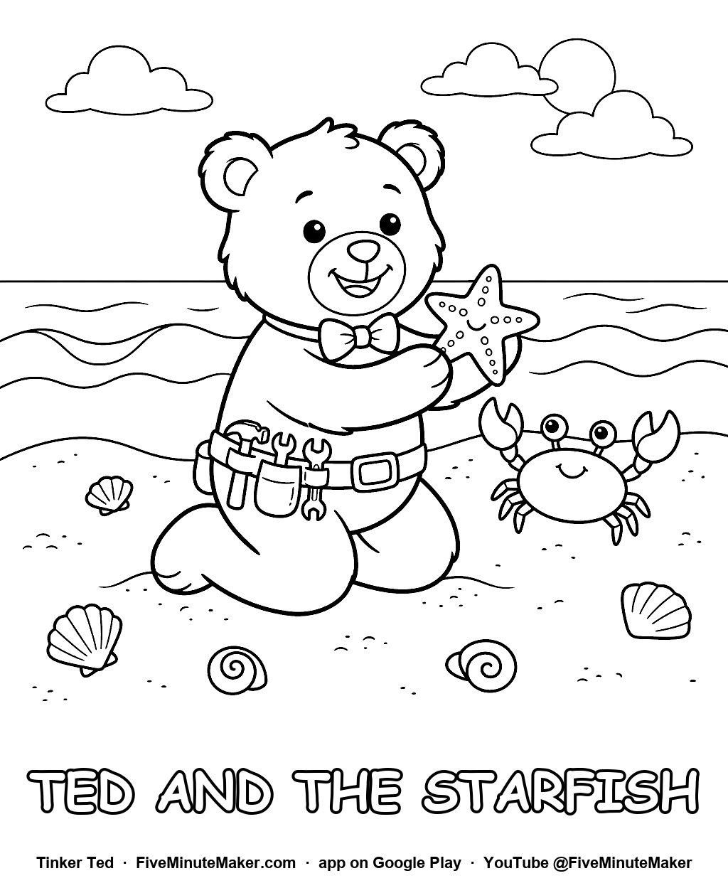 Tinker Ted and the Starfish coloring page