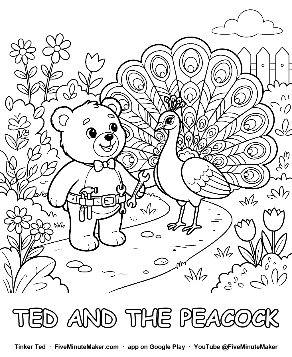 Tinker Ted and the Peacock coloring page