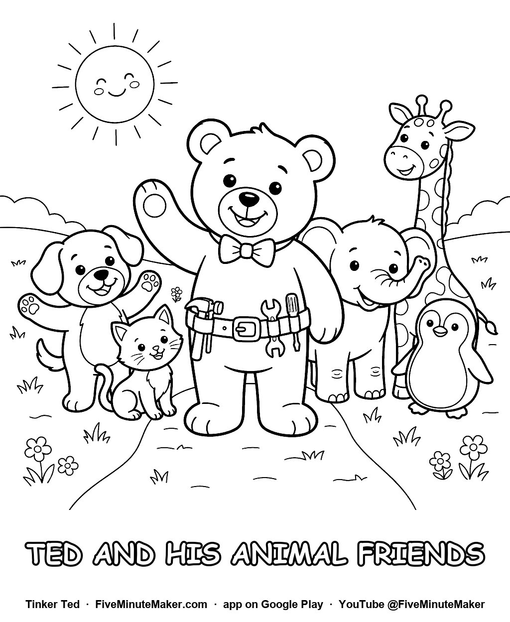 Tinker Ted and the Animal Friends coloring page